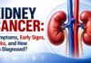 Kidney cancer symptoms showing blood in urine, back pain and early warning signs